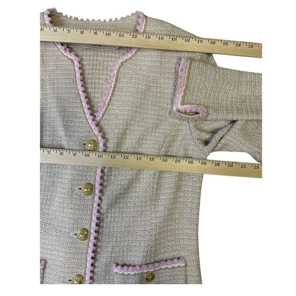 St. John Collection Knit Suit Set Beige Pink Tweed Blazer Jacket Skirt SZ 12 - Picture 13 of 16